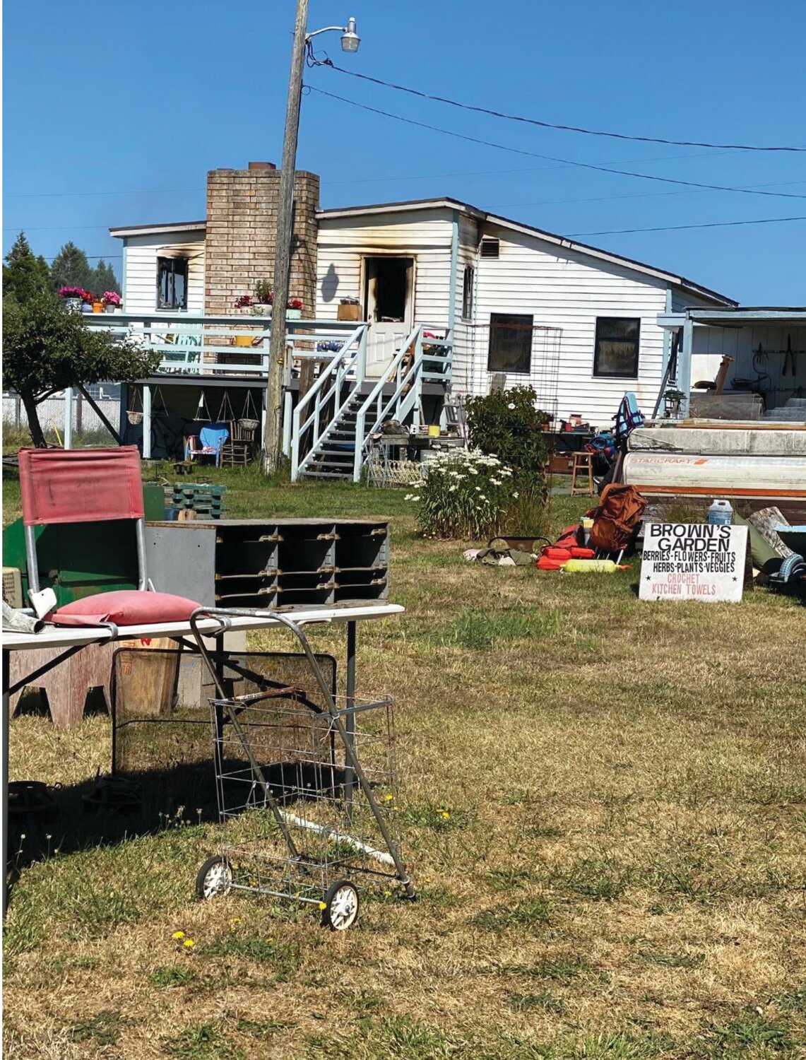 A wind-driven fire destroyed a house in Dungeness on Sunday, July 9.